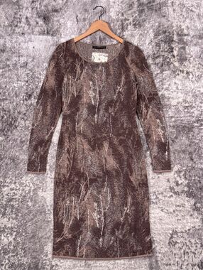 New Peruvian Connection Dress XS Womens Brown Silver Metallic Knit Pima Cotton